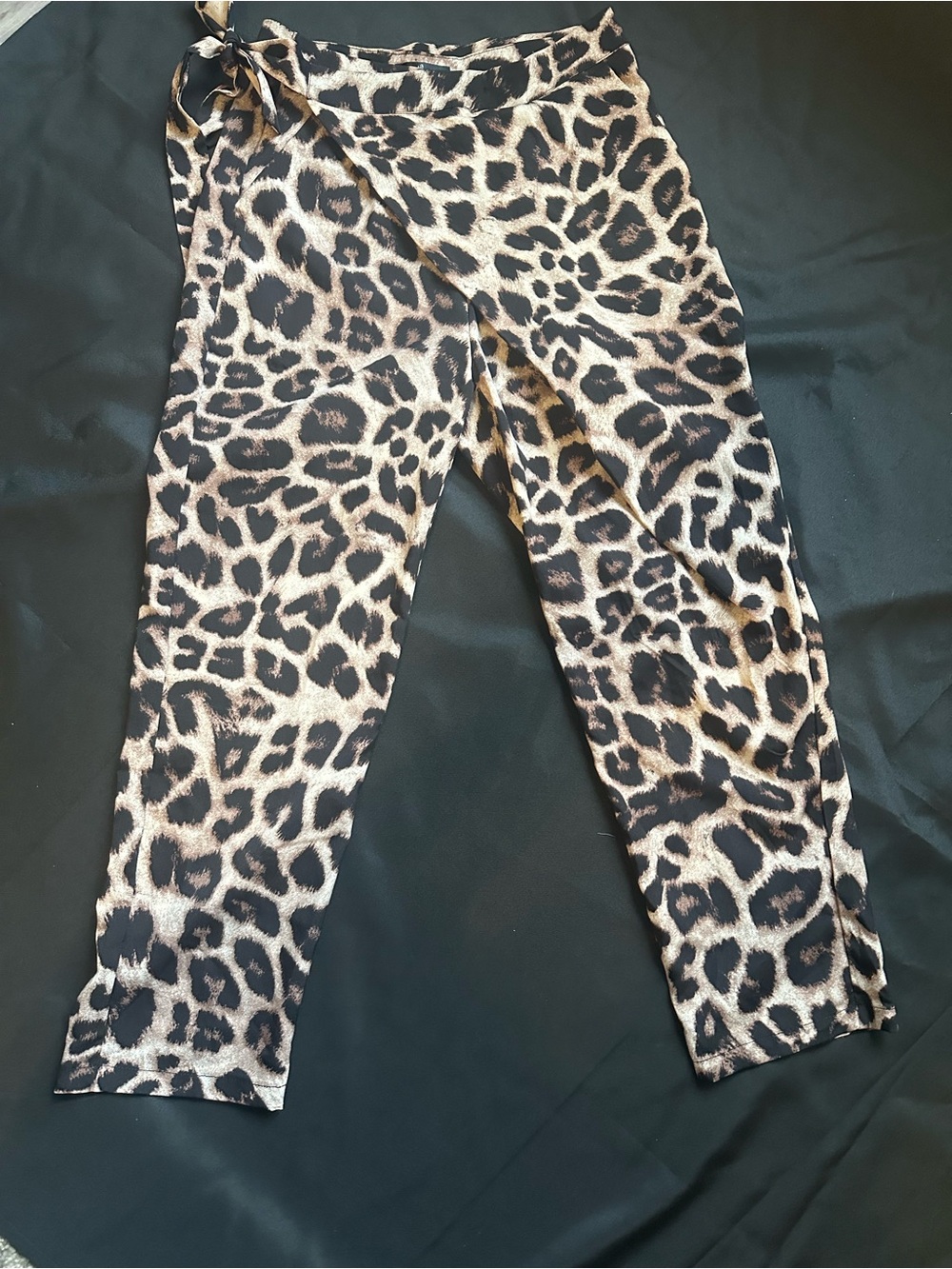Leopard Print Pull-On Pants - Black and Tan
